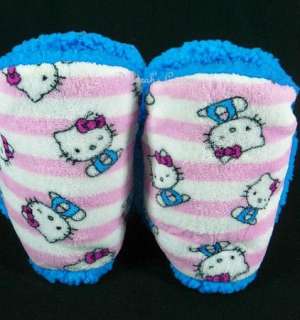 Hello Kitty Boot Slippers Women XL 10 11 White & Pink With Blue Trim 