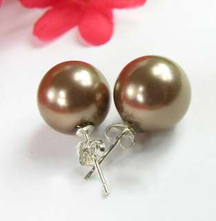 charming 12mm Brown AAA south sea shell pearl earrings  