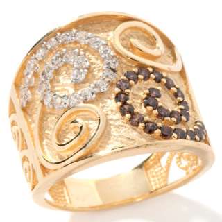   Clear & Chocolate CZ Swirl Ring 14K Gold Clad Silver 1.30ct Gemstone