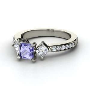  Caroline Ring, Princess Tanzanite 14K White Gold Ring with 