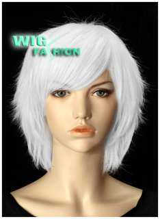 25cm Cosplay Wig Short Choppy Layered White Wigs FH36  