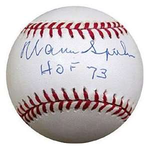  Autographed Warren Spahn Baseball   with HOF 73 