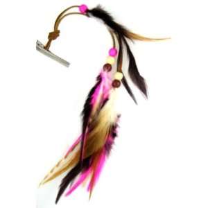  Pink and Brown clip in feather with Double Lace and Wood 