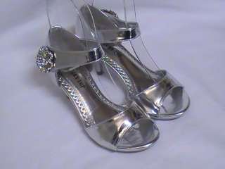 Girls Silver Dress Shoes Pageant Heels(T 10) Yt Sz 10  