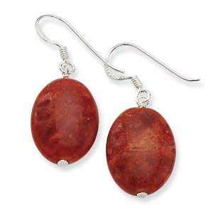  Sterling Silver Red Reconstructed Stone Dangle Earrings 