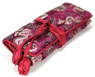 SILK JEWELRY TRAVEL BAG Roll Case Pouch Carrying Brocade Fabric Dragon 