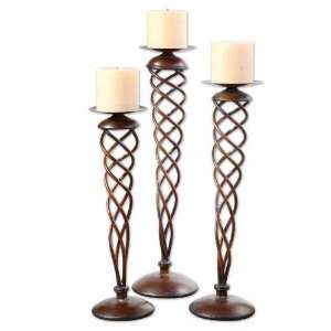  UT20284   Cocca Brown Metal Spiral Candleholders   Set of 