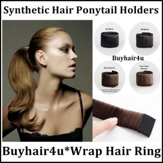 Ponytail Holder Synthetic Hair Cover Wrap Around Ring Band Tie Black 