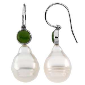  South Sea Pearl drop earrings with green jade GEMaffair 