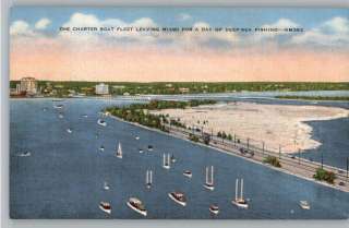 Linen Postcard~Deep Sea Fishing BoatsMiami,Florida FL  