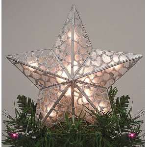 Lighted Silver Glitter Star Christmas Tree Topper   Clear Lights 
