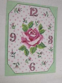 Rose Chintz Clock Face Hand Painted Needlepoint Canvas  