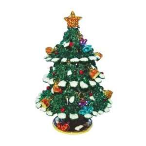   Silent Night Flocked Christmas Tree Handmade Jeweled Enameled Metal
