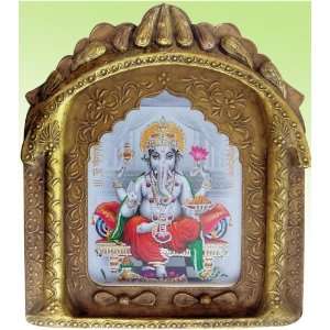 Lord Ganesha giving blessings poster painting in wood craft Jharokha 