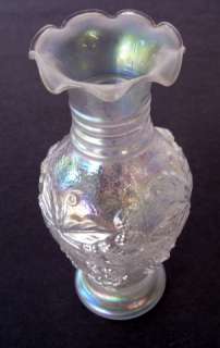 Loganberry Imperial White Peralized Carnival Glass Vase 6 1/4 Tall 