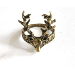  Super deer horn vintage retro antique style bronze ring 