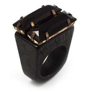  Black Plastic Wood Boho Ring   size 8 Jewelry