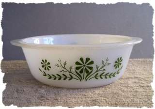 Vintage Glasbake 1 1/2qt Green Daisy Flower Bowl  