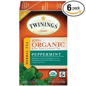 Twinings Peppermint Organic, 20 Count Tea Bags (Pack of 6 )  