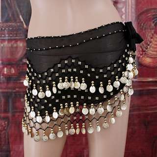 Belly Dance Skirt Waist Golden Sequins Beads H2633B  