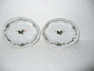 LEFTON CHRISTMAS HOLLY & BERRIES (2) CANDY BOWLS  