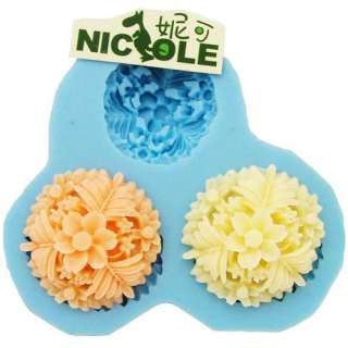 9013 Soft Silicone Handmade Soap Candle Mold Mould   3 cavity flowers 