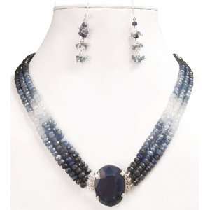 Rows Elegant Natural Faceted Shaded Sapphire Beaded Necklace with 