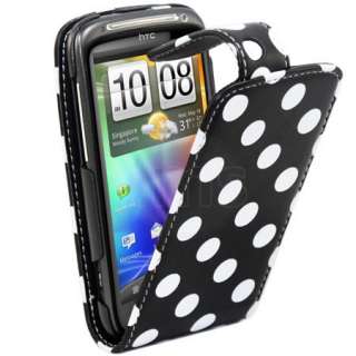Black Polka Dot Flip Case For HTC Sensation + Screen Protector  