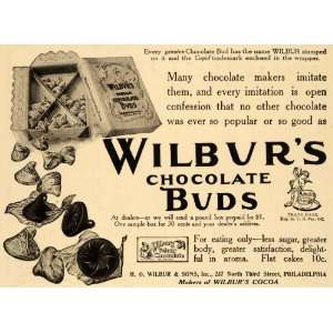 1909 Ad H O Wilbur & Sons Chocolate Buds Sweets Box   Original Print 