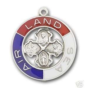  LRG Silver Land Air Sea Military Medal Pendant Necklace Jewelry