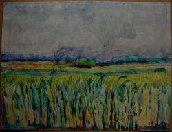 French artist. Southern landscape with cornfield  