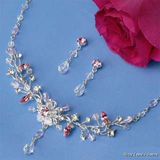 Couture PINK Crystal Bridal Wedding Jewelry & Tiara Set  