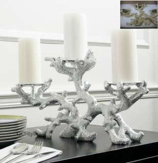 COLIN COWIE TRIPLE ARM CORAL CANDLE HOLDER SILVER OR GOLD  