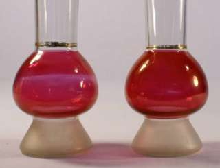 Pair Cranberry Stained Victorian Glass Vases Gold Trim  
