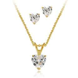 Created Heart Diamond Necklace Stud Earring Jewelry Set 14k Yellow 