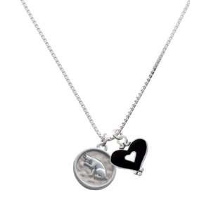  Sitting Cat   Round Seal and Black Heart Charm Necklace 