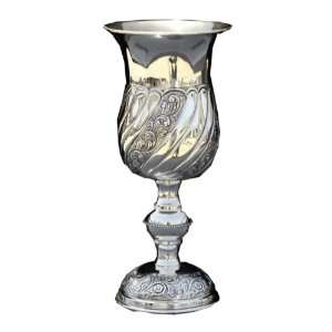   Silver Plated Kiddush Cup    Lines of Swirling Leaves