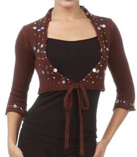 New Cropped Brown Jewelled Wrap Sweater S/M/L  