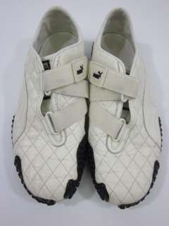 PUMA White Quilted Leather Velcro Sneakers Shoes Sz 5.5  