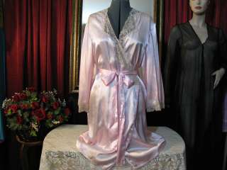 Vintage Pink Satin Peignoir Robe with attached SASH