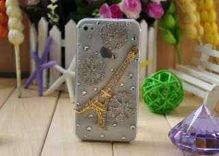  Eifel Tower & Snow Flakes Crystal Case Cover f iPhone 4 4S  