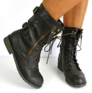 WOMAN FLAT LACE UP ARMY BIKER ANKLE BLACK LADIES MILITARY BOOTS SIZE 3 
