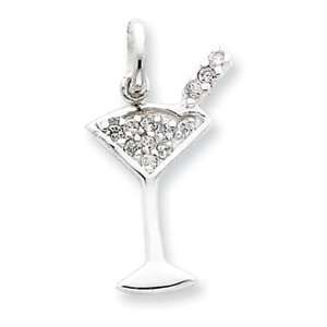  Sterling Silver CZ Martini Pendant Jewelry