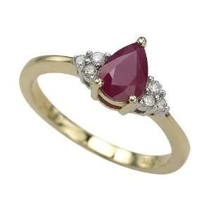 14K Yellow Gold 1/10 ct. Diamond and 3/4 ct. Teardrop Shaped Ruby Ring