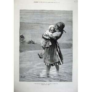   1879 Little Girls Children Playing Beach Scheveningen