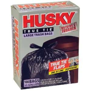  Husky 33 Gallon True Tie Trash Bags, Large Patio, Lawn 