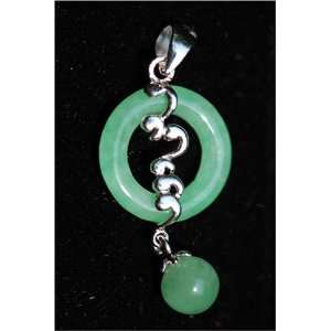  Green Jade Ring with Bead Pendant 