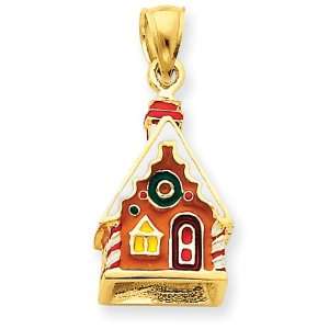  14k Gold Enameled Gingerbread House Charm Jewelry