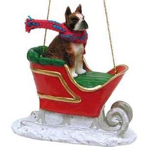  Boxer in a Sleigh Christmas Ornament