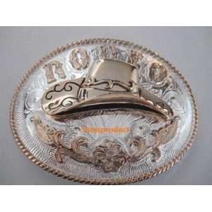   Rodeo Cowboy Hat Two Tone Color Western Belt Buckle 